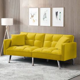 FUTON SOFA SLEEPER VELVET (Color: Yellow)