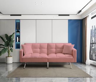 FUTON SOFA SLEEPER VELVET (Color: Pink)