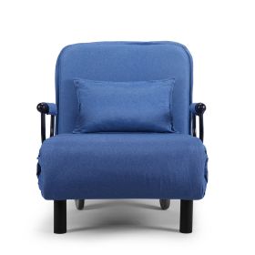 Lounge Chair Adjustable Folding Dual-Purpose Chair Sofa Bed Recliner Chair - with pillow (Color: Blue)