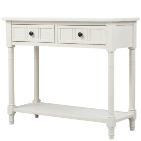 Console Table Sofa Table with Drawers Console Tables for Entryway with Drawers and Long Shelf Rectangular, Antique Walnut (Color: Ivory White, size: 35.43 inch)