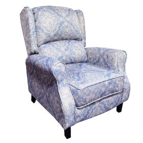 Classic Fabric Push back Recliner;  Single Sofa Manual Recliner;  with Padded Seat;  Backrest;  for Living Room;  Bedroom (Color: Blue Pattern)