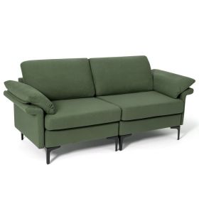 Living Room Modern Fabric 2-Seat Sofa Couch W/ Side Storage Pocket (Color: Army Green, Type: 2-Seat)