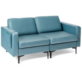 Living Room Modern Fabric 2-Seat Sofa Couch W/ Side Storage Pocket (Color: Blue, Type: 2-Seat)