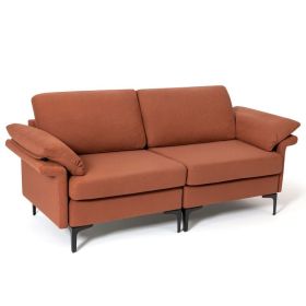 Living Room Modern Fabric 2-Seat Sofa Couch W/ Side Storage Pocket (Color: Rust Red, Type: 2-Seat)