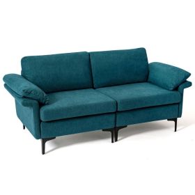 Living Room Modern Fabric 2-Seat Sofa Couch W/ Side Storage Pocket (Color: Blue A, Type: 2-Seat)