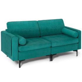 Living Room Modern Fabric 2-Seat Sofa Couch W/ Side Storage Pocket (Color: Teal, Type: 2-Seat)