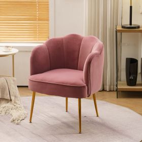 Shell Shape Velvet Fabric Armchair Accent Chair With Gold Legs For Living Room Bedroom (Color: Pink)