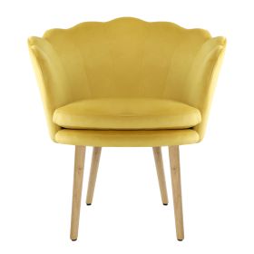 Shell shaped velvet fabric armchair; living room bedroom YELLOW (Color: Yellow)