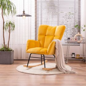 Modern Velvet Tufted Upholstered Rocking Chair Padded Seat for Living Room Bedroom (Color: Yellow)