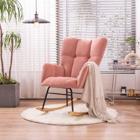 Modern Velvet Tufted Upholstered Rocking Chair Padded Seat for Living Room Bedroom (Color: Pink)