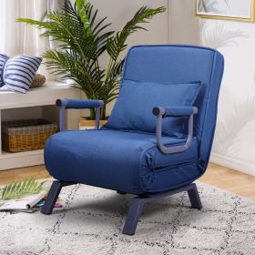 Lounge Chair Adjustable Folding Dual-Purpose Chair Sofa Bed Recliner Chair - gray with pillow XH (Color: Blue)