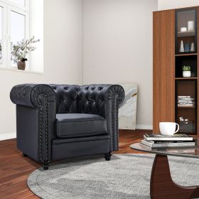 classic sofa 1-seat genuine leather solid wood oak feet (Color: as picture)