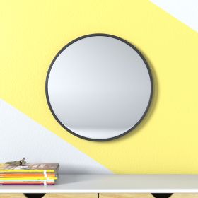 Wall Mounted Round Mirror with Brushed Metal Frame 28" x 28" for Bathroom, Vanity, Living Room, Bedroom, Entryway Wall Decor (Color: Black, Material: Aluminum alloy)