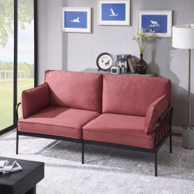 American Rustic Style Living Room Metal Frame with Cushions Comfortable Sofa Couch (Color: Red)