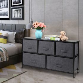 2-Tier Storage Dresser with 5 Non-woven Fabric Drawers for Living Room, Bedroom and Entryway (Color: Black)