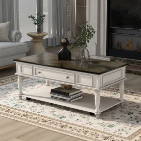 Two-tone Retro Cocktail Table Coffee Table Easy Assembly Movable with Caster Wheels for Livingroom (Antique Gray) (Color: Antique Gray)