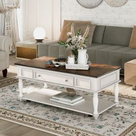 Two-tone Retro Cocktail Table Coffee Table Easy Assembly Movable with Caster Wheels for Livingroom (Antique Gray) (Color: Antique White)