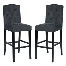 Set of 2 traditional Upholstered high stools, black (Color: Black)