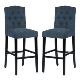 Set of 2 traditional Upholstered high stools, black (Color: Blue)