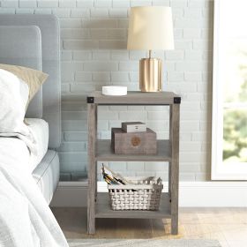 Farmhouse Square End Table, Wood Sofa Side Table with X-Shaped Metal Support, 3-Tier Storage Shelf for Living Room Bedroom Office, Gray Wash (quantity: 1 pcs)