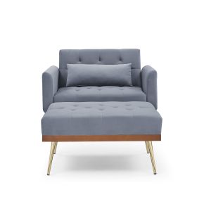 Recline Sofa Chair with Ottoman, Two Arm Pocket and Wood Frame include 1 Pillow (Color: Grey)