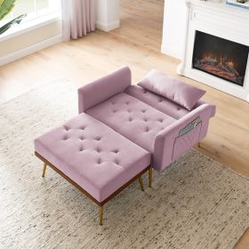 Recline Sofa Chair with Ottoman, Two Arm Pocket and Wood Frame include 1 Pillow (Color: Pink)